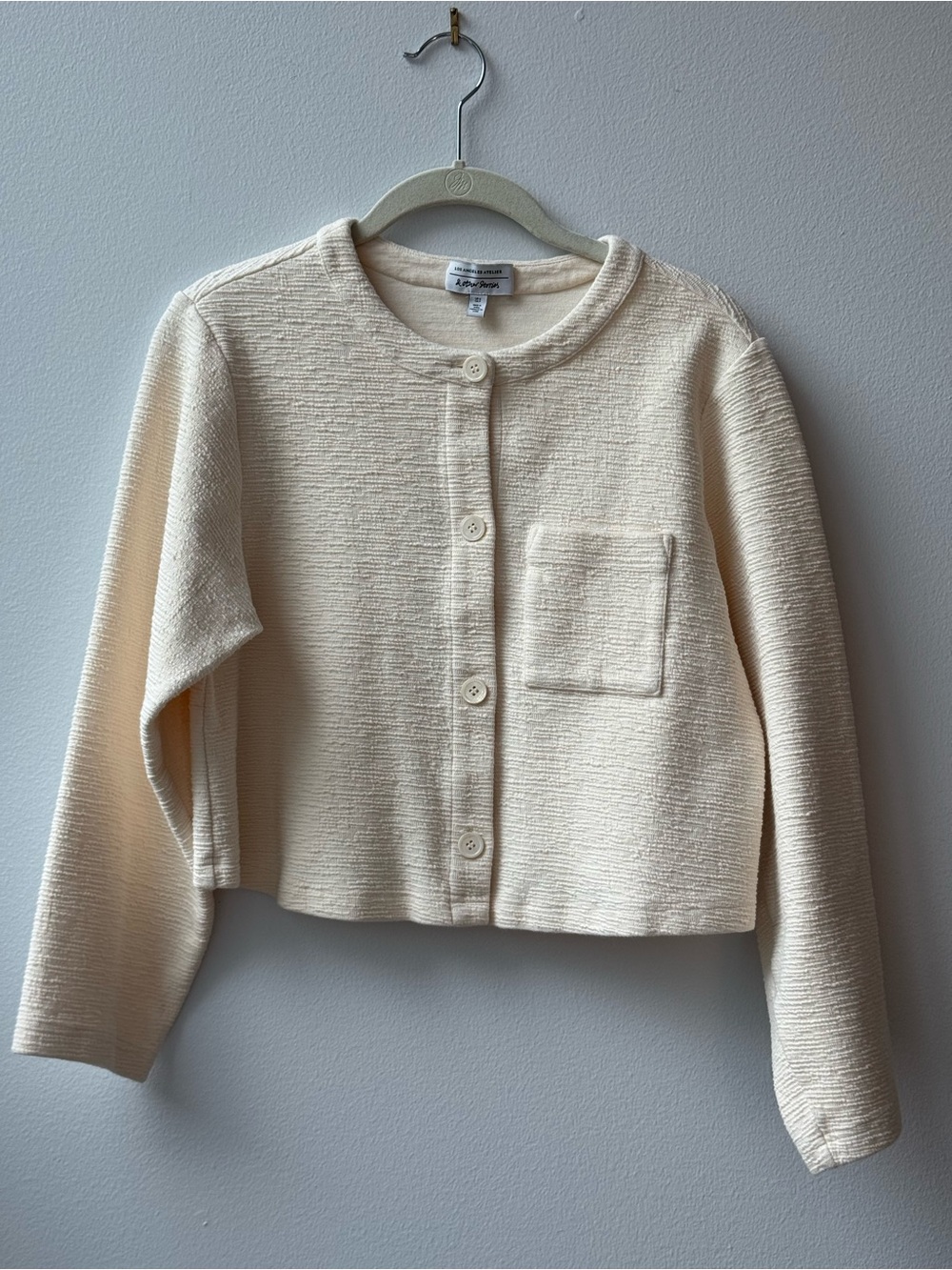 & Other Stories Cream Cropped Button-Up Textured Cardigan